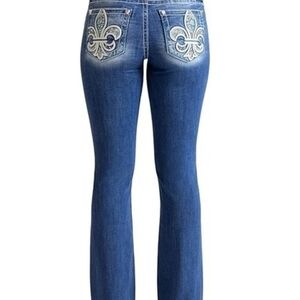 Miss Me Blue Bootcut Mid-Rise Jeans with Fleur Pocket Embroidery 34 X 32